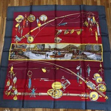 Loewe Silk Scarf Red Fishing