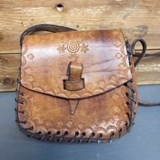 Vintage Hand-Tooled Embossed Leather Horse Saddle Shoulder Purse Boho Hippie Bag