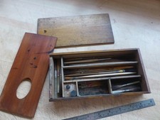 Old pine box containing a collection of original squirrel/sable quillbrushes