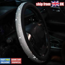 38CM/15" PU Leather Crystal Steering Wheel Cover Sparkle Skidproof Bling Diamond