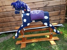 VINTAGE BLUE WOODEN `ROCKING HORSE`VERY  GOOD USED CONDITION `UPCYCLE PROJECT`