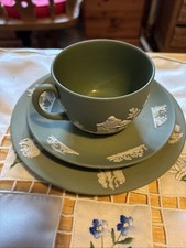Wedgwood Jasperware Green Tea Cup And Saucer With A Side Plate Set 