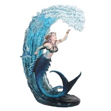 Mermaid Sorceress Figurine with Ocean Wave Water Elemental Fantasy Ornament