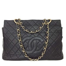 EGA CHANEL Quilted Matelasse CC Logo Calfskin Chain Shoulder Tote Bag*/8BH0314