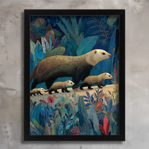 Ferret family wall - art, print
