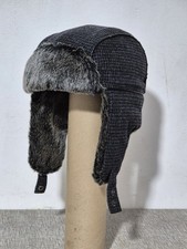 M&S Thinsulate Trapper Hunting Tweed Hat Mens S 6 3/4-6 7/8 Grey Faux Fur Flaps