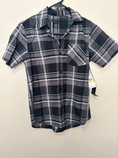 New O'neill Brigade Boys Youth Button Up LS Shirt Casual Surf Skate Plaid Blk M