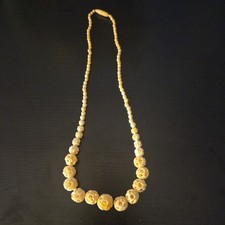 Vintage Art Deco Geometric Design Carved Bovine Bone Bead  Necklace 22”