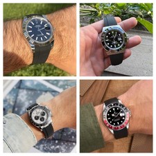 Black Oysterflex Strap for Rolex 20-21mm Silver Clasp Rubber with Metal End Link