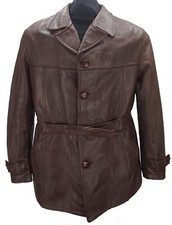 MEN VINTGE 80S  BROWN LEATHER TRENCH COAT SIZE Medium