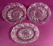 Vintage Cut Glass Pin Dishes x 3 Pinwheel and Star Pattern.