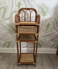 Vintage Wicker Rattan Storage Shelves Drawer Unit Rustic Boho Plant Stand 90cm T