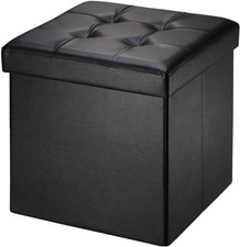 Storage Ottoman with lid Faux Leather Black 38x38x38cm B07HVVZ4PL/ X000WMYZUZ