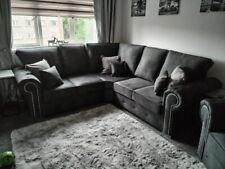 Olympia - 2c2 Corner Sofa | High Back | Black Plush | Brand New - Special Offer 