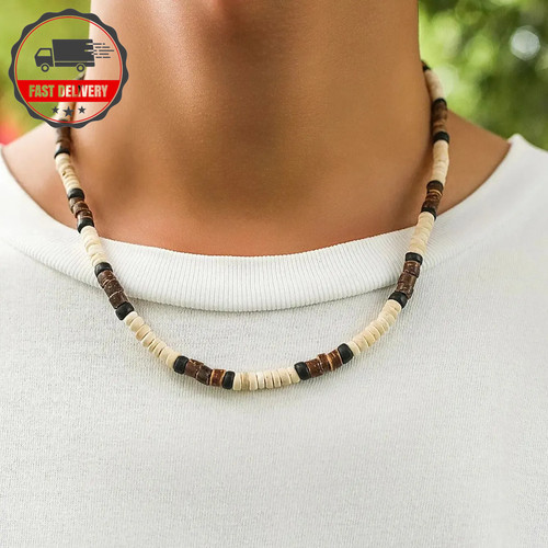 Wooden bead surfer necklace - wooden,