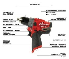 Milwaukee 2504-20 M12 FUEL 12-Volt Brushless 1/2 In Hammer Drill (TOOL ONLY)