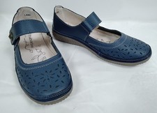 Boulevard UK5 EEE Blue Leather Comfort Shoes. Hook & loop - SHb43GA
