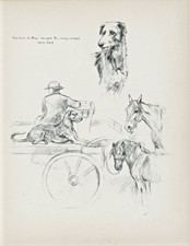 DEERHOUND LURCHER ON A CART VINTAGE 1933 DOG ART PRINT by ARTIST KF BARKER