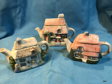 3 Cute Little Ornamental Cottage Shaped Teapot/Tea Pots - 10cm & 8cm Tall 
