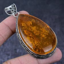 Natural Baltic Amber Gemstone Handmade 925 Sterling Silver Pendant 2.84" Gift w6