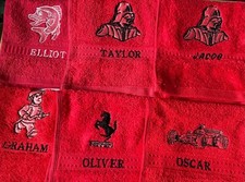 Personalised BOYS names RED face flannel/cloth £3.50  inc p&p