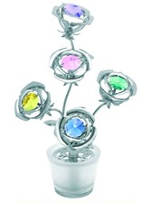 FIVE SILVER ROSES WITH SATIN