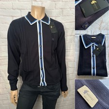 Gabicci Vintage "Humphrey" Long Sleeve Knitted Polo, Navy, 2XL, BNWT