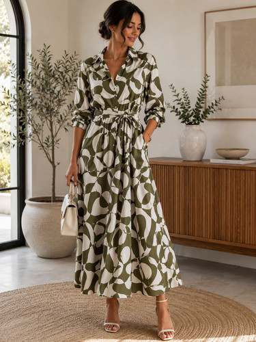 Abstract cotton satin dress