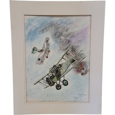 Aviation Art Print Signed World War I Dogfight Scene with Planes