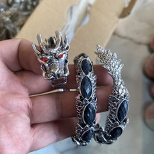 Adjustable Dragon Bracelet with black Turquoise Gemstones