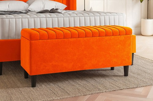 Lined velvet ottoman - ottoman, storage