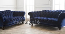 Bespoke Judge Oskar 2&3 Seater Button Back Chesterfield Blue Velvet Fabric Sofas
