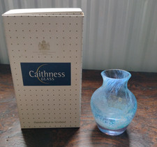 Caithness Glass Small Vase 4" 10cm Tall Blue White Swirls & Speckles EXC