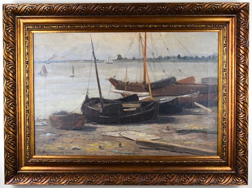Sailing barges original oil - barges.,