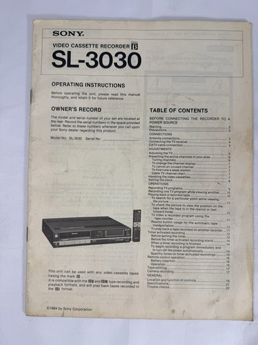Vintage sony betamax 3030 - sony, sl-3030