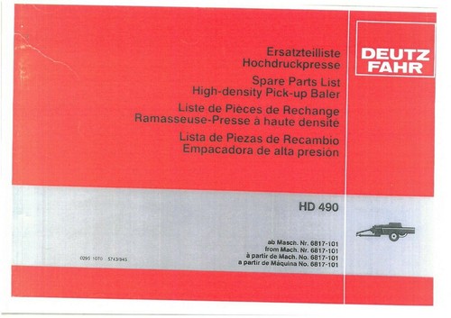 Deutz fahr baler hd490 - fahr, parts