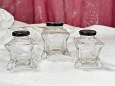VINTAGE SET OF 3 GLASS STORAGE JARS 1 BIG 2 SMALL CONDIMENTS SALT PEPPER SPICES