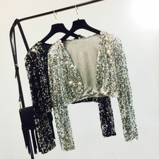 Women Sequins Cropped Cardigan
