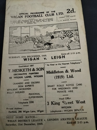 Vintage rugby league programme - vintage,