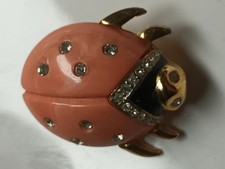 Gold Tone Ladybug Brooch with