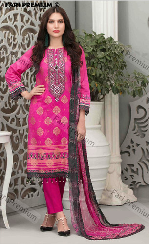 3pc embroidered banarsi cotton - 3pc,