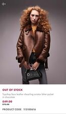 Topshop faux leather shearling aviator biker jacket in chocolate