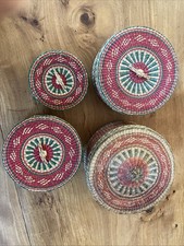 4 Chinese Stacking Straw Small Baskets Vintage