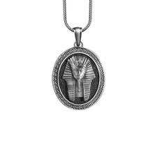 Tutankhamun Necklace Sterling Silver Pharaoh Bust Pendant Egyptian Gift Men