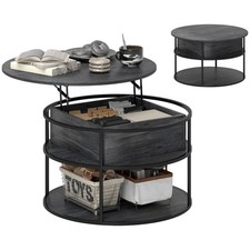 HOMCOM Round Lift Top Coffee Table with Hidden Storage Grey, Refurbished