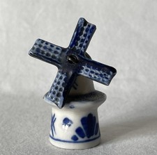 Souvenir Blue White Ceramic Windmill Ornament Holland Hand Painted Moving Blades