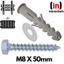 M8 x 50mm Steel Bolts c/w Wall Plugs & Washers Satellite Aerial TV Bracket mount