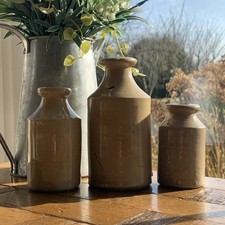 Rustic Salt Glazed Neutral Kitchen Stoneware Dairy Pots Old Home Décor x 3