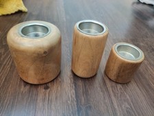 Solid oak wooden candle holders set of three