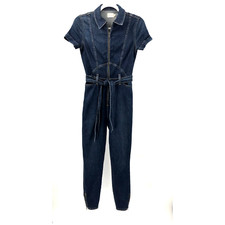  Alice + Olivia Jeans Jumpsuit Size 25 Medium Wash Ankle Zip Denim Catsuit